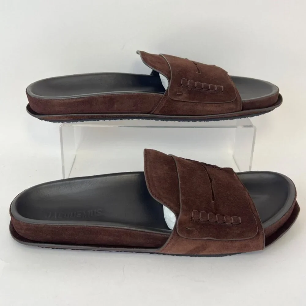 Jacquemus Les Brown Suede Men Sandals Leather Slides Size 43 US10